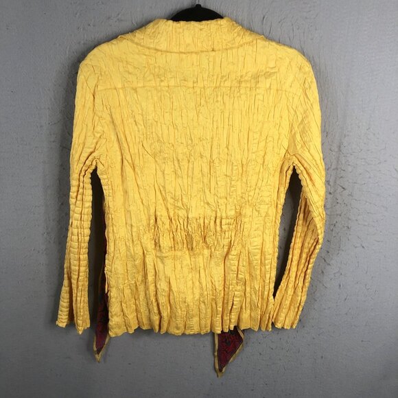 Flair Jacket Womens Medium Yellow Crinkle Accordion Art To Wear Bright Mod  NEW - Picture 4 of 15